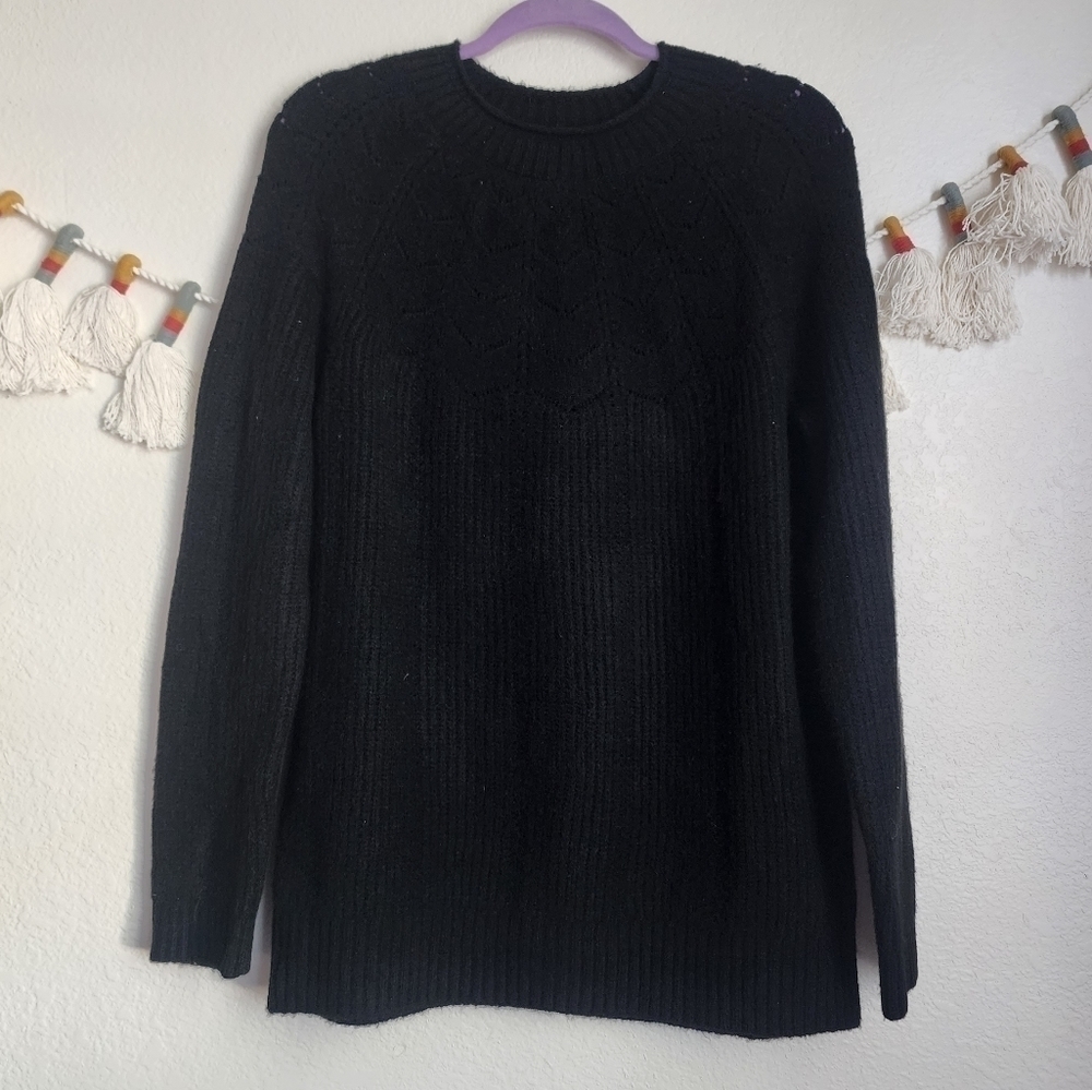 Talbots Alpaca Wool Open Knit Crewneck Long Sleeve Sweater Cozy Minimalist L